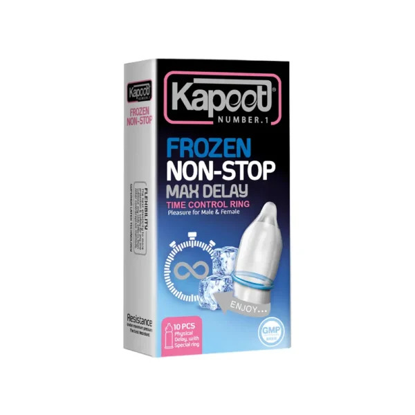 کاندوم تاخیری کاپوت مدل Frozen Non Stop بسته 10 عدد کاندوم کاپوت Frozen Non Stop (نان استاپ یخی) با حس خنککنندگی و لوبریکانت ملایم، طراحی مقاوم و یکبارمصرف — محافظت مطمئن و تجربهای راحت؛ خرید آنلاین و ارسال سریع.
